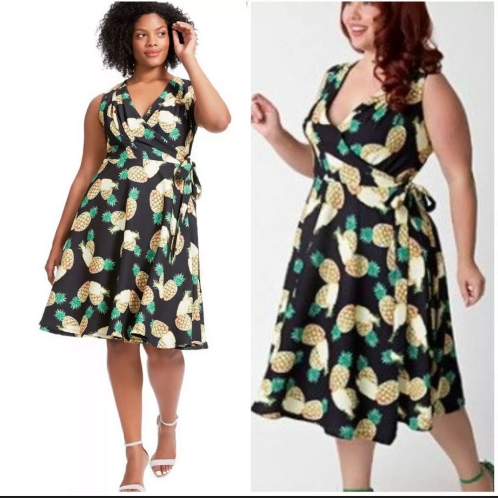 Unique Vintage Pineapple Wrap Dress Pinup Retro